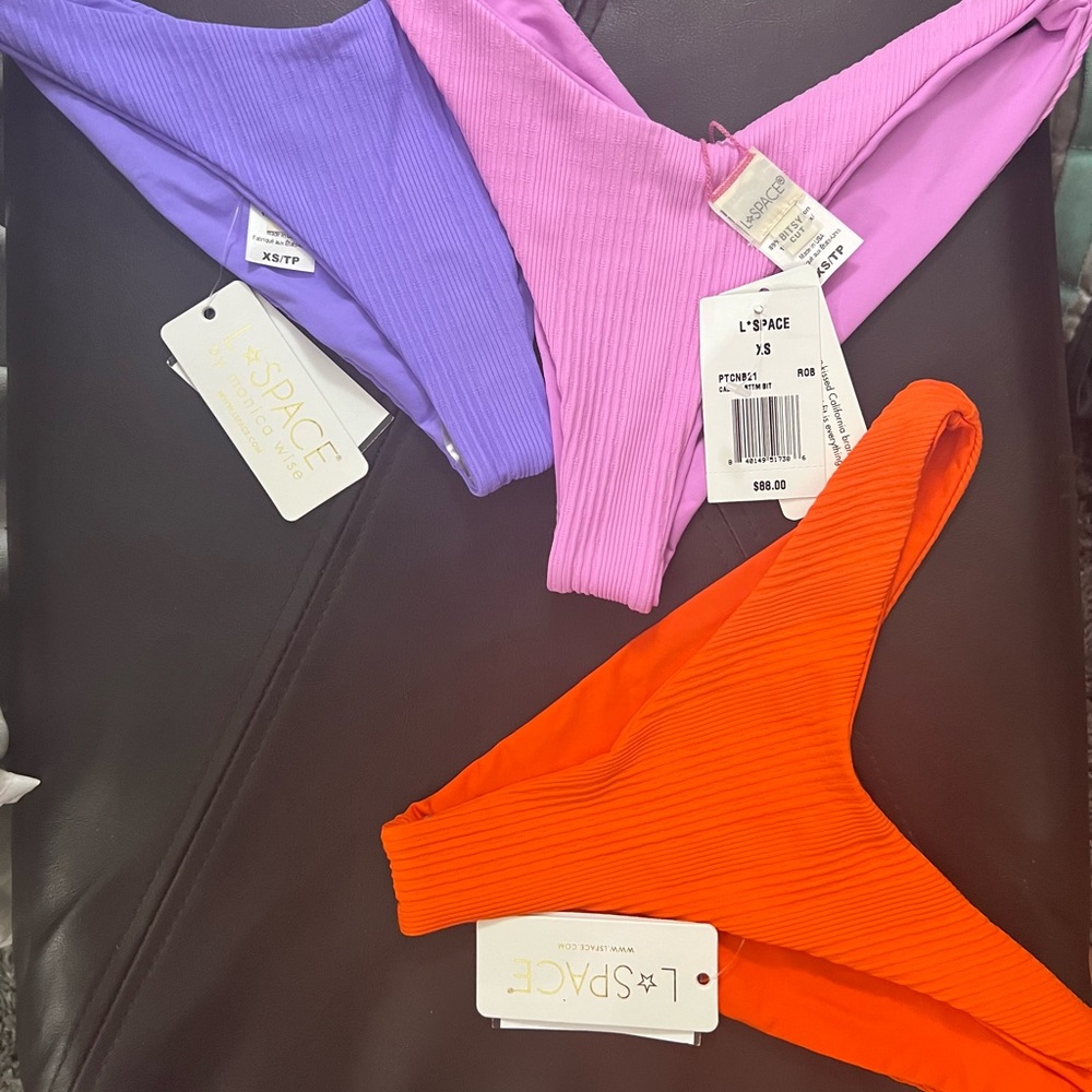L*Space Pointelle Rib Cabana Bitsy Bikini Bottom in Poppy -XS- New!
